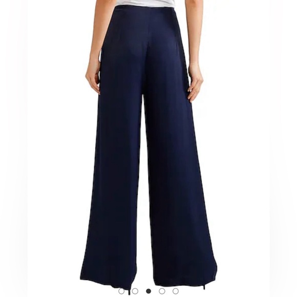 Les Heroines by Vanessa Cocchiaro Wide Leg Trouser Pants Navy Blue Satin Size 8 - Picture 3 of 13
